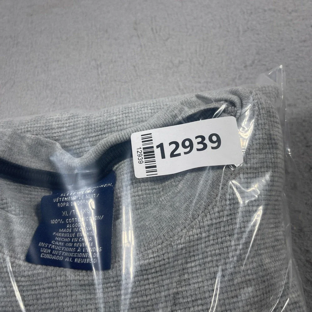 Polo Ralph Lauren Thermal Shirt Men XL Gray‎ Long Sleeve Waffle Knit Sleepwear